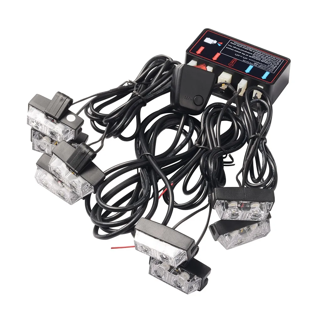 1 Kit LED Car Emergency Lights White Color Warning Light Strobe Lights