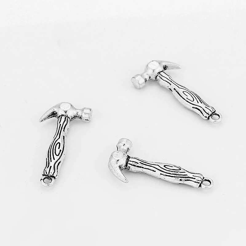20pcs Antique Silver Tone 3D Hammer Charms Pendants Beads For Jewelry