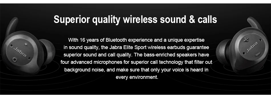 Jabra Elite Sport Advanced Smart True Беспроводные Bluetooth спортивные наушники с шумоподавлением водонепроницаемые для iPhone Android