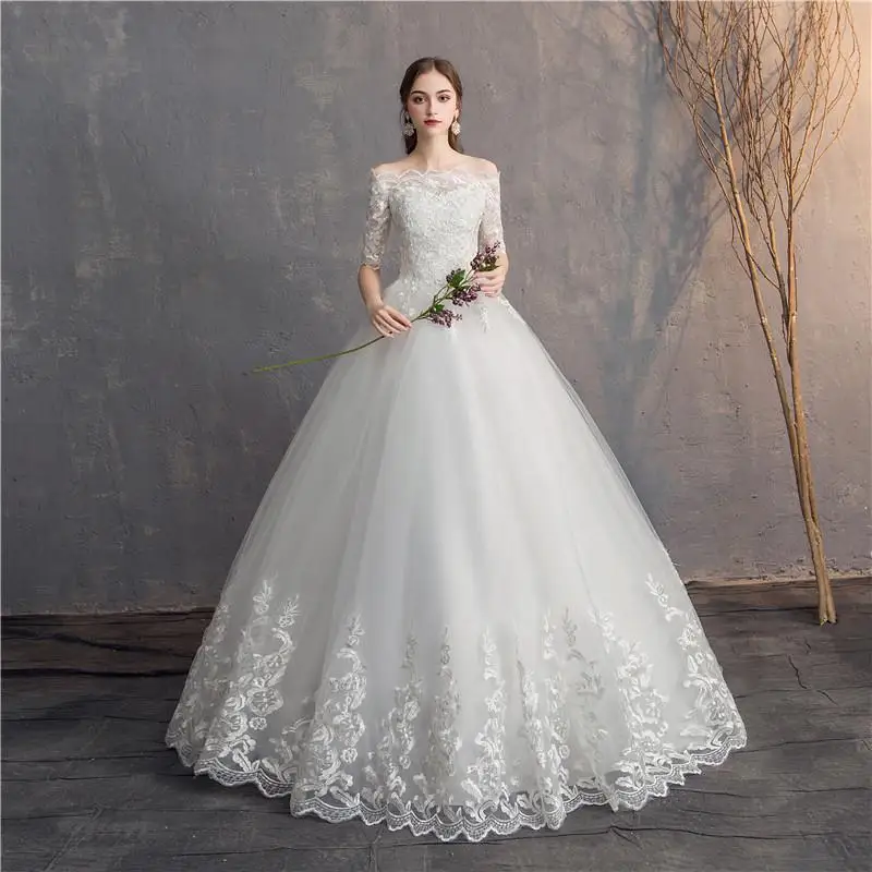 EZKUNTZA Half Sleeve Vintage Wedding Dresses 2022 Off Should Embroidery Vestidos De Noivas Plus Size Bridal Ball Gowns dresses for wedding Wedding Dresses