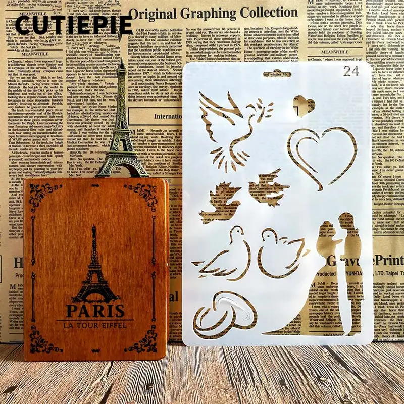 

Romantic Couple Birds Stencils For Painting Scrapbooking Stamp Cake Decorating Tool Embossing Paper Cards Album DIY Decoration