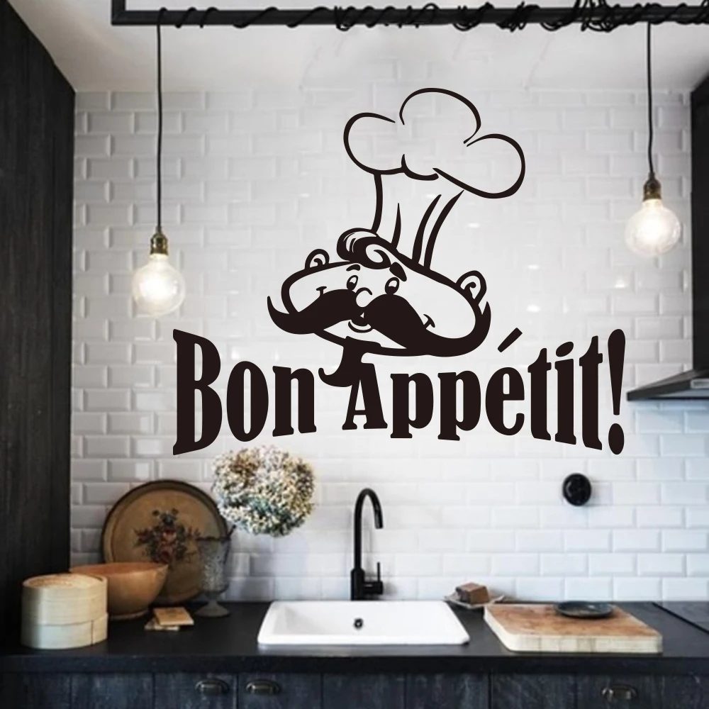 Cartoon Bon Appetit Kitchen Spanish French Chef Wall Sticker Kitchen Dinning Room Pub Enjoy your meal Wall Decal Cooker Cuisine (1)