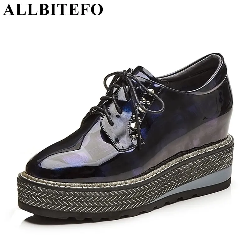 

ALLBITEFO hot sale Patent leather wedges heel plstform women pumps fashion high quality spring girls high heel shoes high heels