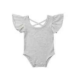 Для новорожденных для маленьких девочек хлопковый комбинезон женский пляжный костюм с круглым вырезом летняя одежда оборками Одна деталь