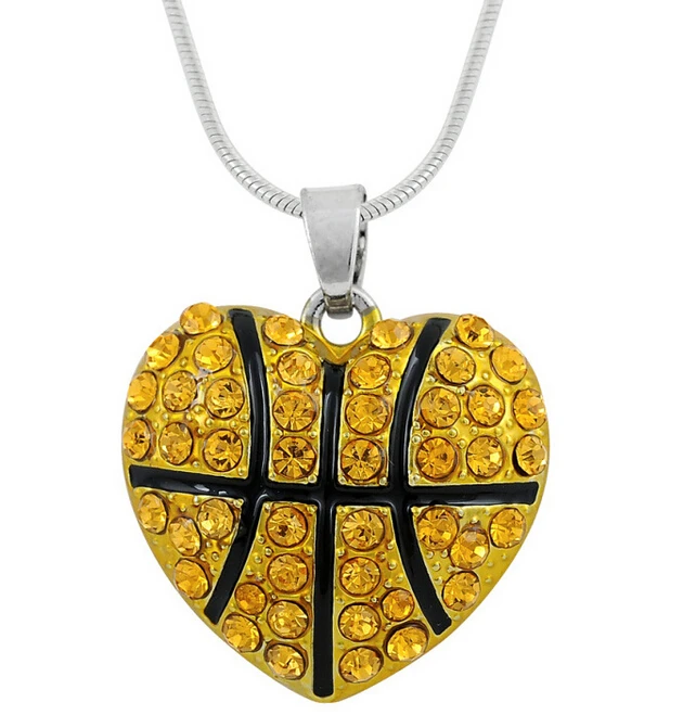 free shipping 5pcs Basketball necklaces pendants metal crystals summer