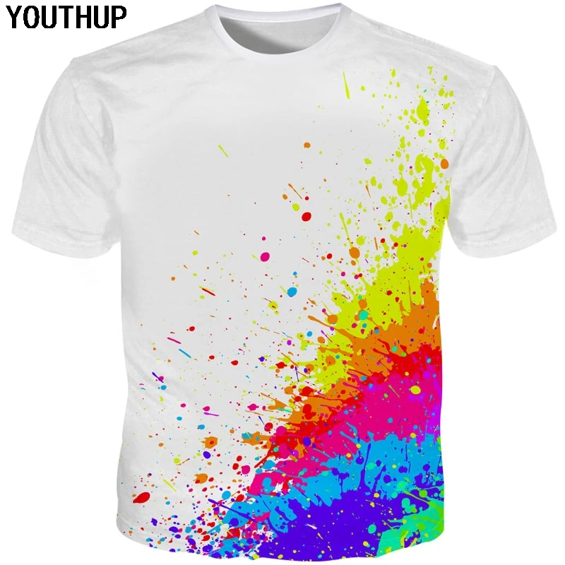Новинка 2020 3D футболка YOUTHUP в стиле Харадзюку для мужчин и женщин белая с красочным