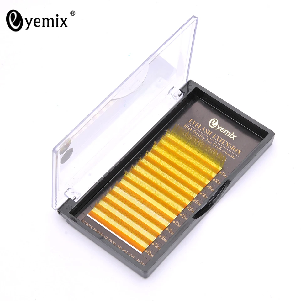 

Eyemix 10 12 14mm Mix Length one tray Yellow Color Silk lash Hand made Synthetic Colored Individual EyeLashes Extension