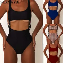 Sexy полосой выдалбливать Одна деталь купальник Для женщин спинки купальники пляжного отдыха Купальщица стринги Монокини пляж ванный комплект