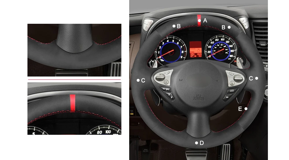 Cobertura de Volante para Infiniti Mewant Preto Camurça Sintética Fx35 Fx37 Fx50 Qx70 Nissan Juke Maxima 370z Sentra sv fx 12 Cheap Capas p direção