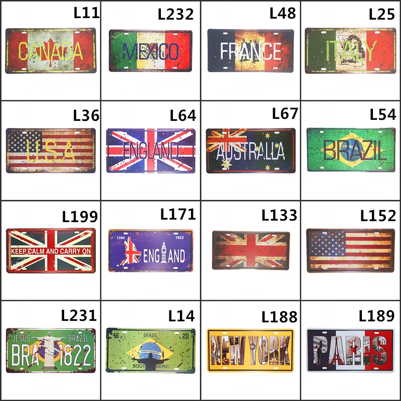 

15x30cm UK USA FRANCE BRAZIL Mexico Flag Metal Tin Sign Coffee Pub Club Art Poster Vintage Plaque Wall Cafe Decor Wall Painting