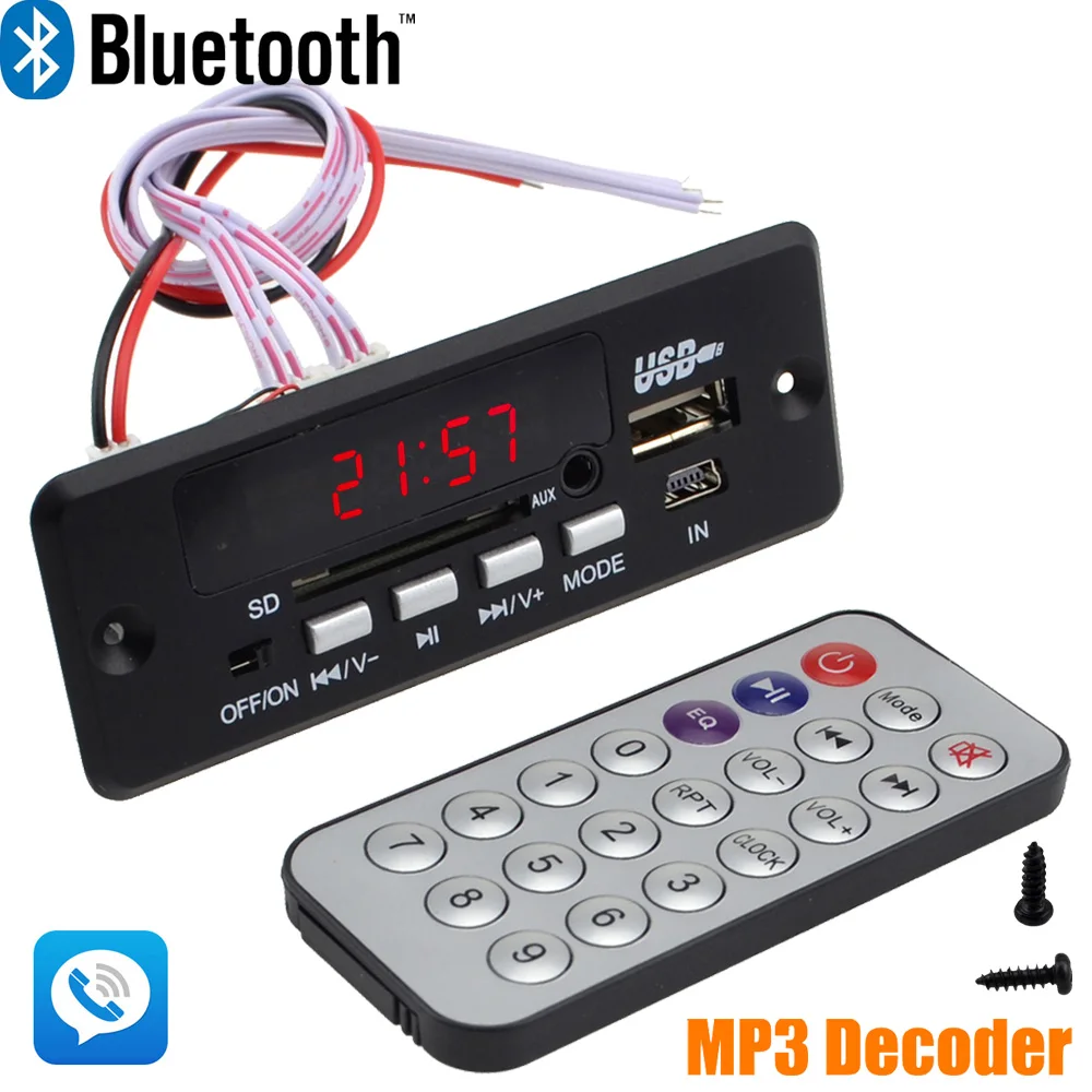 Wholesale Brand New 7~12V Car Hands-Free Call Bluetooth MP3 Decode Board with Bluetooth Module+FM+Free Shipping-10000656