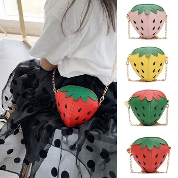 

New Fashion Funny Handbag Girl Children Cute Strawberry Shape Leather Chain Crossbody Bags sac a main Shoulder Clutch Bags #C6