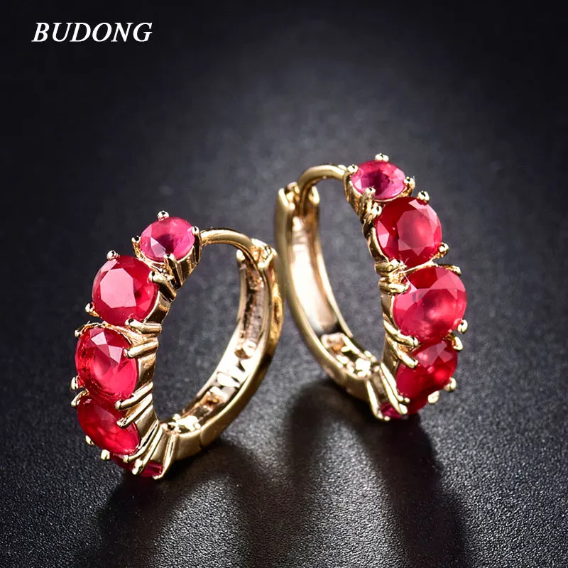 

BUDONG Big Promotion Fashion infinity Gold-Color Hoop Earrings for Women Round Crystal Cubic Zirconia Wedding Jewelry XUE120