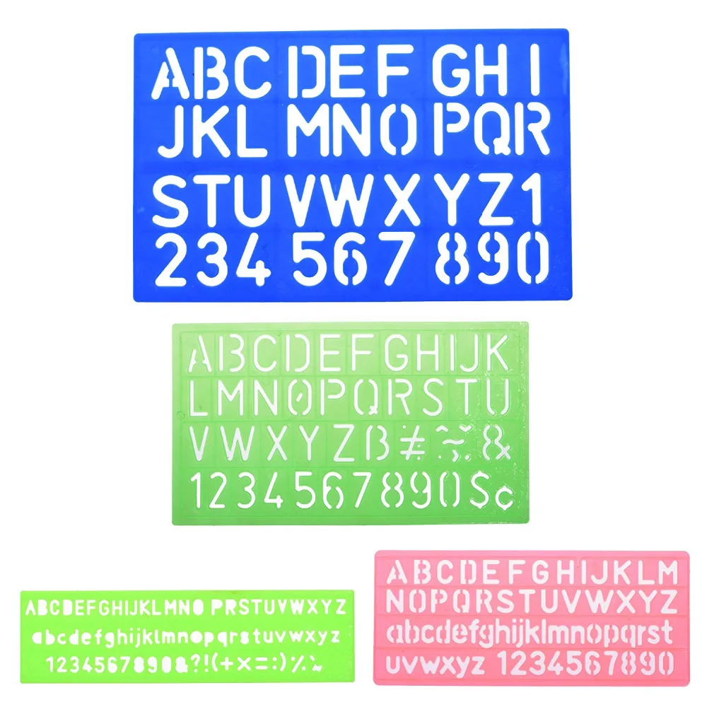

4pcs Assorted Colors Plastic Letter and Alphabet Stencil Sets Drawing Drafting Template
