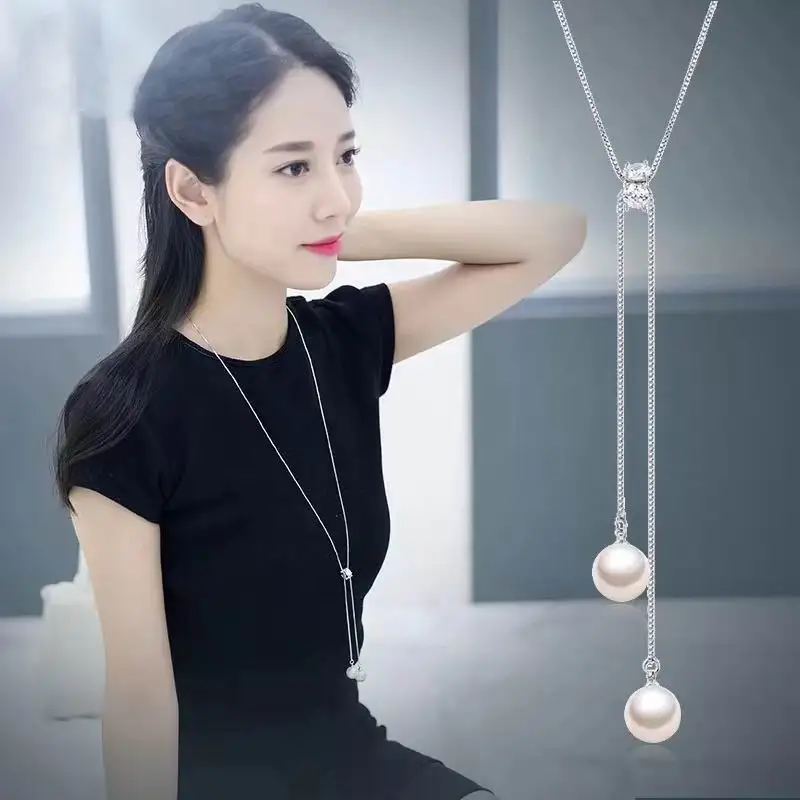

Simple Long Necklace For Women Fashion Simulated Pearl Jewelry Tassel Necklaces & Pendants Bijoux Femme Chain 2018 Gift