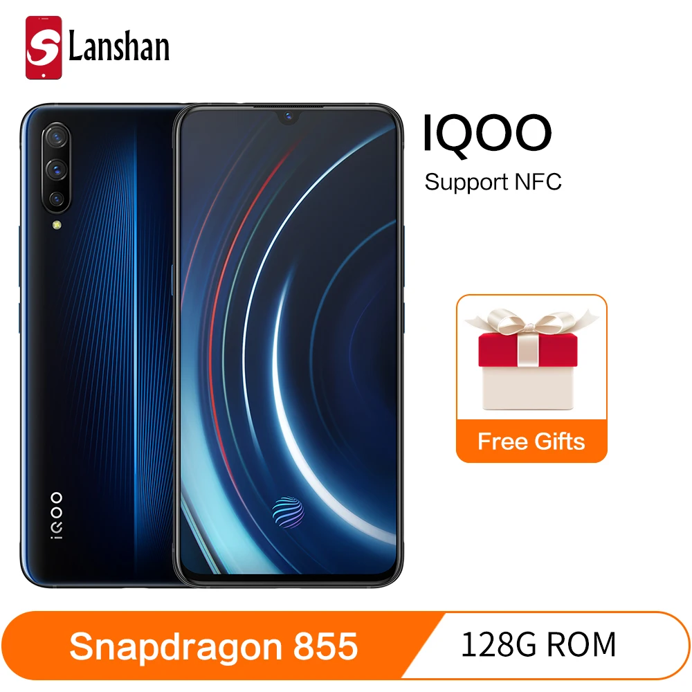 

Original iQOO 6.41'' Super AMOLED Mobile Phone NFC Snapdragon 855 4000mAh Big Battery 44W Fast Charge Samurai Black Smartphone