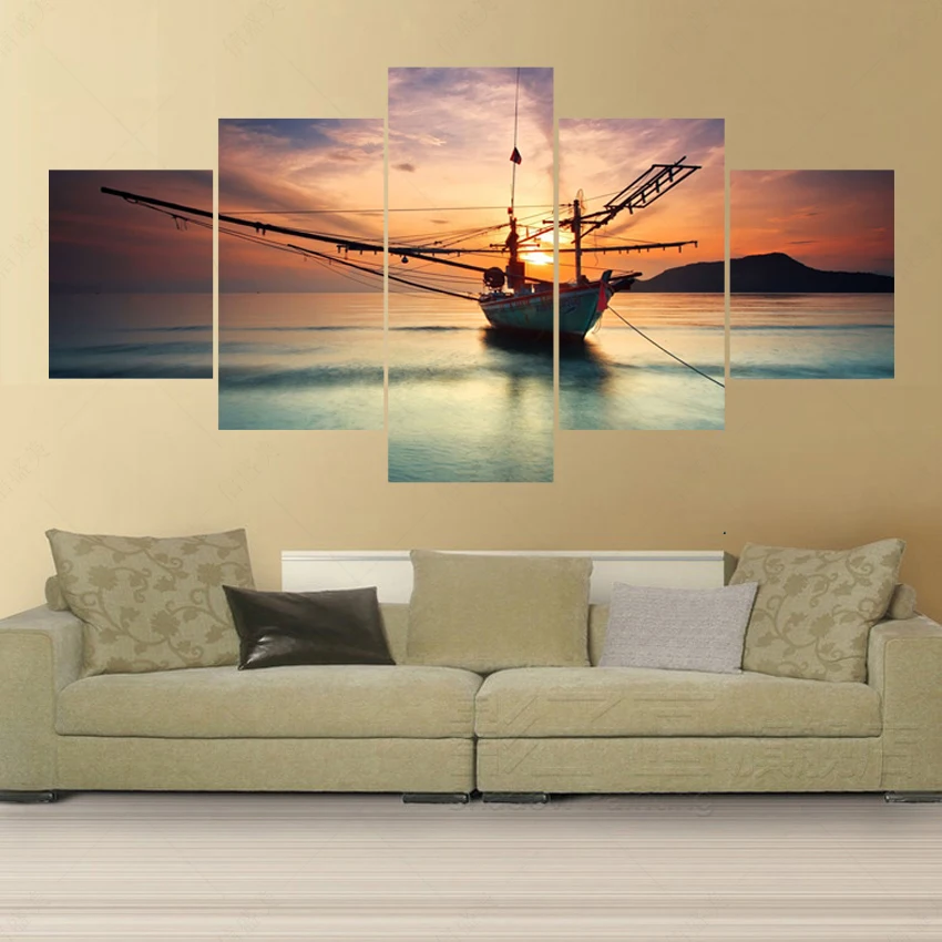 

5 Panel Large Seascape Picture Modern Canvas Abstract Oil Painting Art Print Wall Pictures For Living Room Paintings No Frame