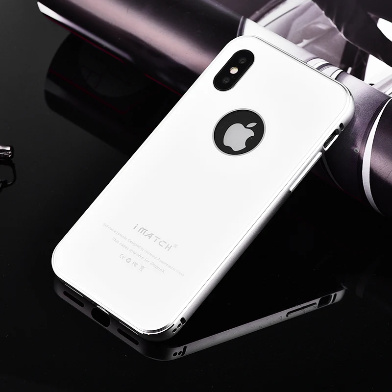 iMatch Aviation Aluminum Alloy Metal Bumper Tempered Glass Back Cover Case for Apple iPhone X