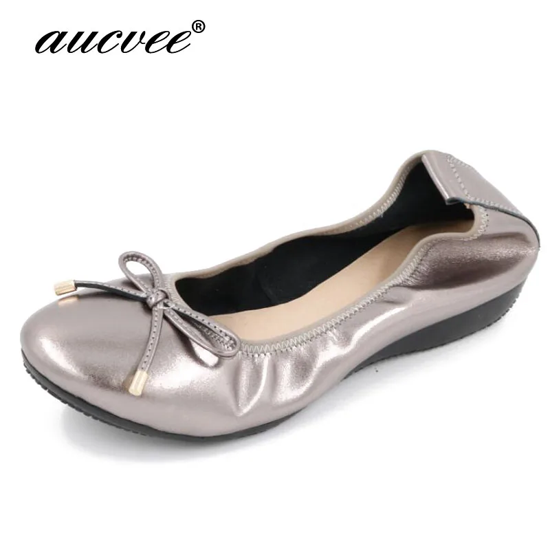 

AUCVEE Brand Plus Size 34-43 New 2019 Soft And Comfortable Bow Women Shoes Egg Roll Ballet Shoes Pregnant Flat Boat Shoe F428