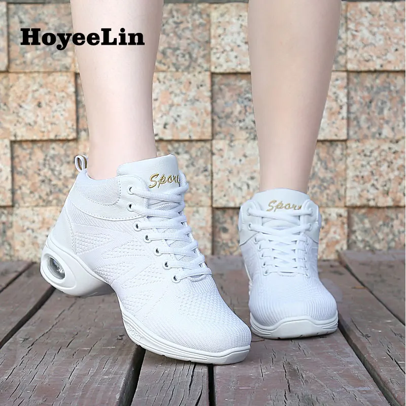 HoYeeLin/высокие Танцевальные Кроссовки для женщин; женская обувь из дышащей сетки; обувь для джаза; спортивные кроссовки для занятий фитнесом и танцами