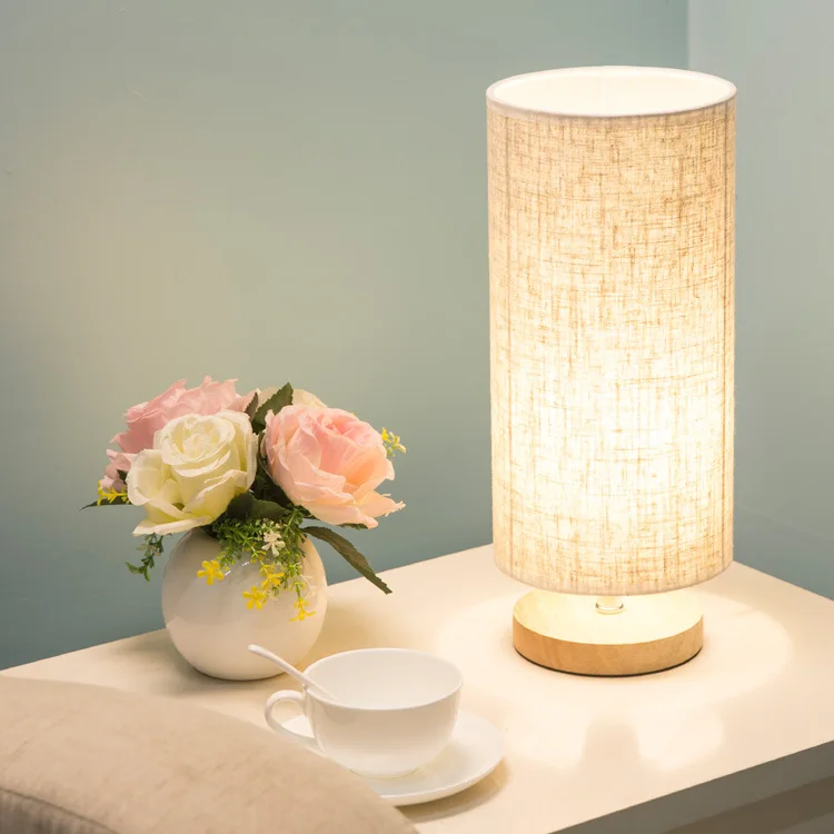 Wooden Table Lamp With Fabric Lampshade Wood Bedside Desk lights Modern Book Lamps E27 110V 220V Reading Lighting Fixture | Лампы и