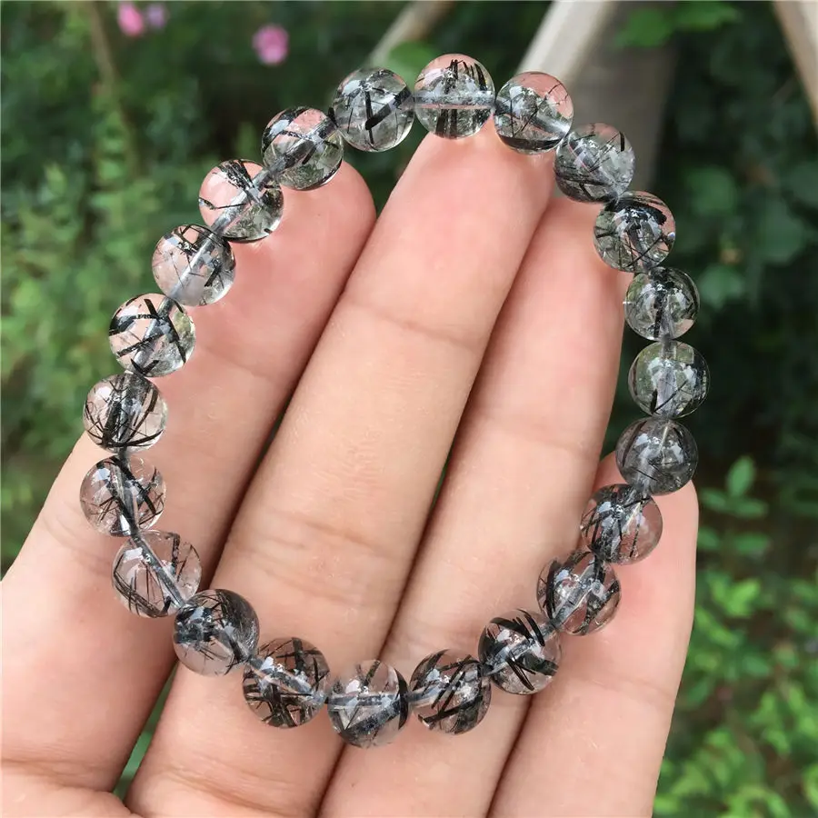 

free shipping Natural Black Rutilated Quartz Round Beads Stretch Bracelet 8MM