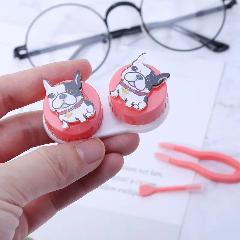  Lovely Cartoon Dog Contact Lens Case Portable Cosmetic Box Travel Storage Container Eye Care Kit Ho