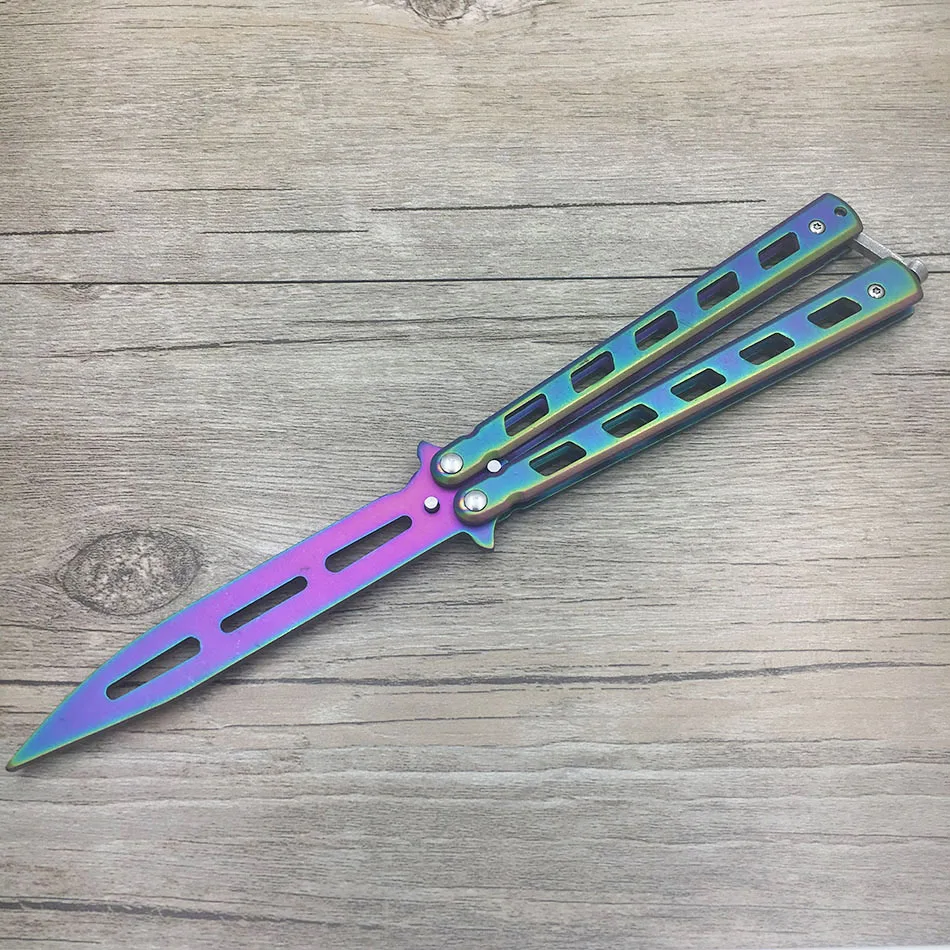 Титановый Радужный цвет 5Cr13Mov нож из нержавеющей стали нож для тренировки Бабочка нож игровой нож тусклый инструмент без края