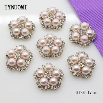 

Hot 10pcs/lot 17mm Round Pearl Rhinestone Diamond Buttons Wedding invitation DIY Hair Accessories clothing Accessories