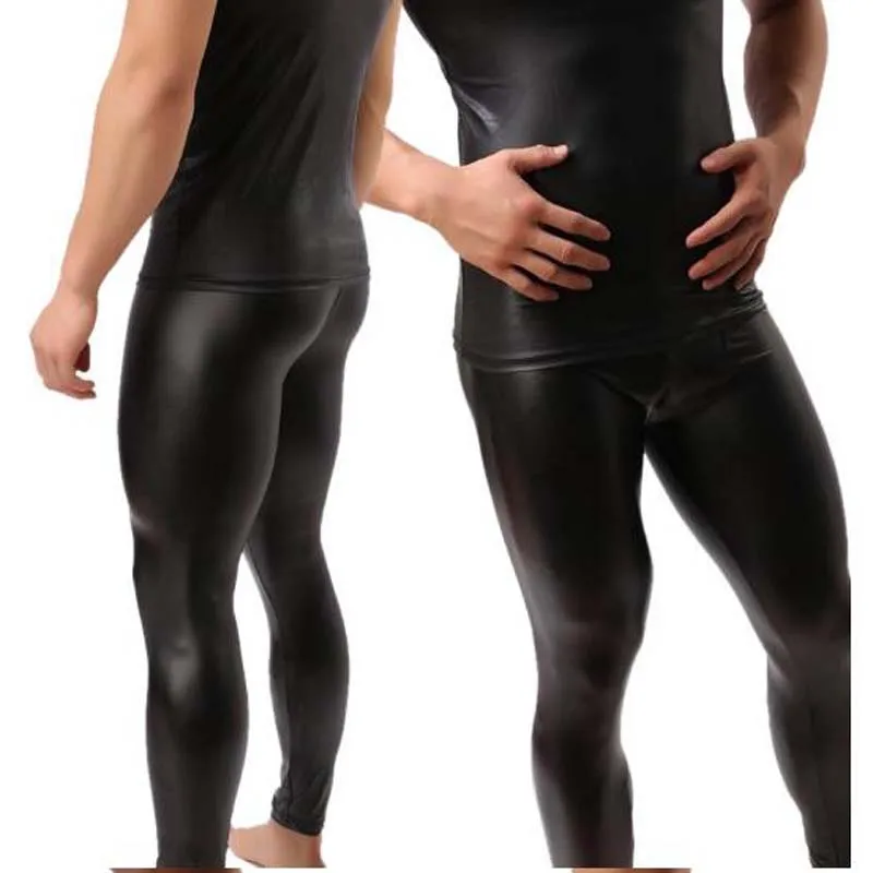 Leggings In Pelle Uomo Effetto Bagnato – Pantaloni Aderenti In Lattice, Colore Nero Opaco, Made In Germany