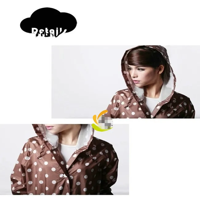Корейская Женская Новая мода Женская водонепроницаемая верхняя одежда накидка с капюшоном дождевик в горошек с карманами длиной до колен плащ IC676322