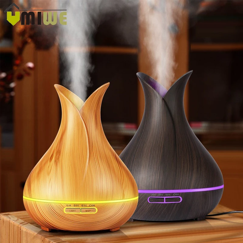 

400ml Essential Oil Diffuser Air Humidifier Wood Ultrasonic Mist Humidifier with 7 Color Changing LED Lights for Office,Room,Spa