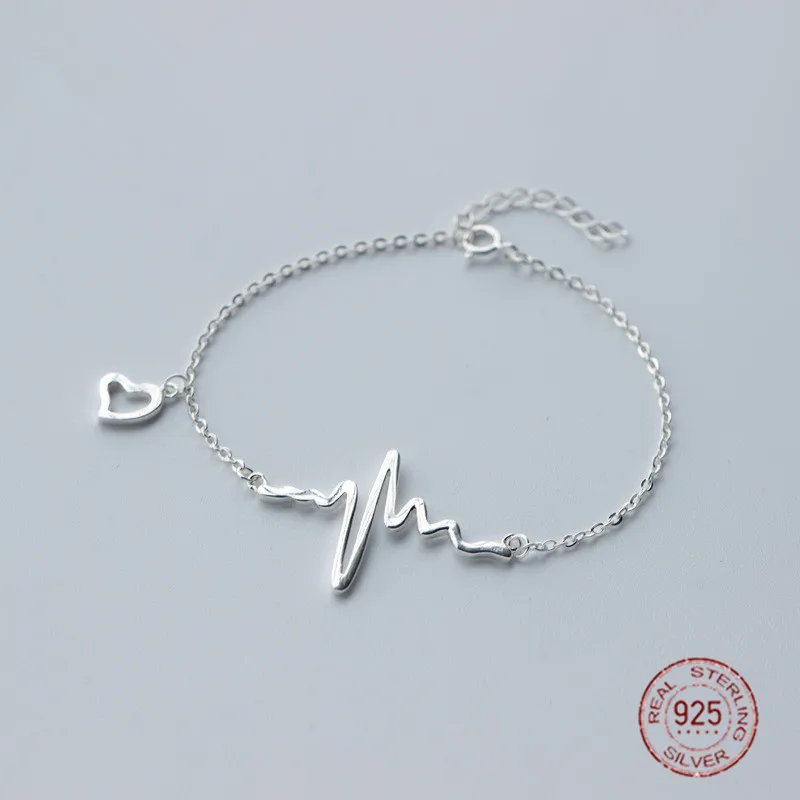 Высокое качество стерлингового серебра 925 браслет с элементос электрокардиограммы для женщин подлинный 925 серебро сердце Шарм Браслеты изысканные ювелирные