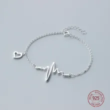 Высокое качество стерлингового серебра 925 браслет с элементос электрокардиограммы для женщин подлинный 925 серебро сердце Шарм Браслеты изысканные ювелирные