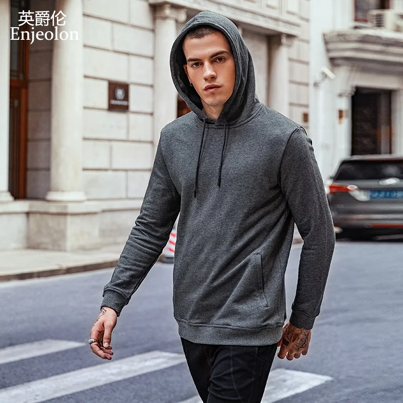 Enjeolon brand Long Sleeve Sweatshirt Men hoodies Black casual cotton Sweatshirt Men Solid Pullover Clothing plus size 3XL WY104