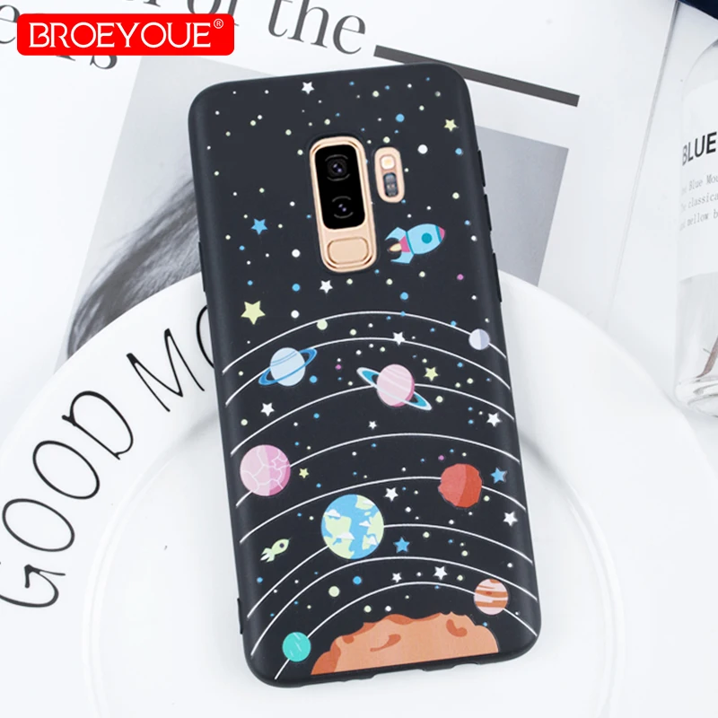 

Color Planet Cartoon Phone Case For Samsung Galaxy Note 9 S7 Edge S8 S9 Plus A6 Plus A5 A8 J5 J7 2017 3D Relief Silicone Cover