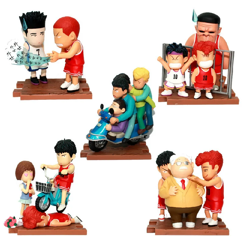 Anime Cartoon Slam Dunk 5PCS SET Sakuragi Hanamichi Rukawa Kaede PVC Action Figures Collectible Brinquedos Model