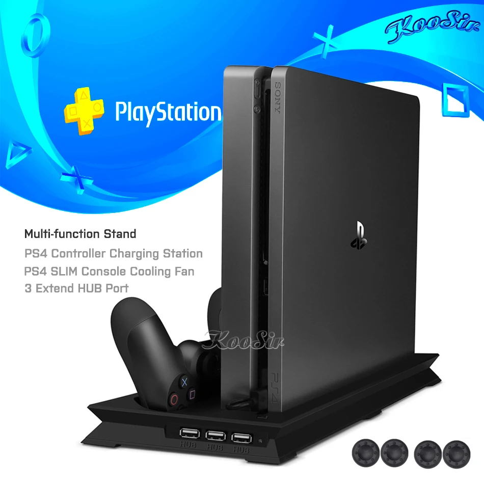 Вертикальная подставка для PS4 Slim с охлаждающим вентилятором зарядная док станция