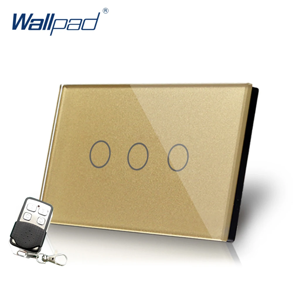 Gold 3 Gang 2 Way Remote Light Switch Wallpad US/AU Crystal Glass