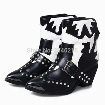 

Choudory New Real Leather Women Shoes Winter Studded Ankle Boots For Women High Heels Cowboy Boots