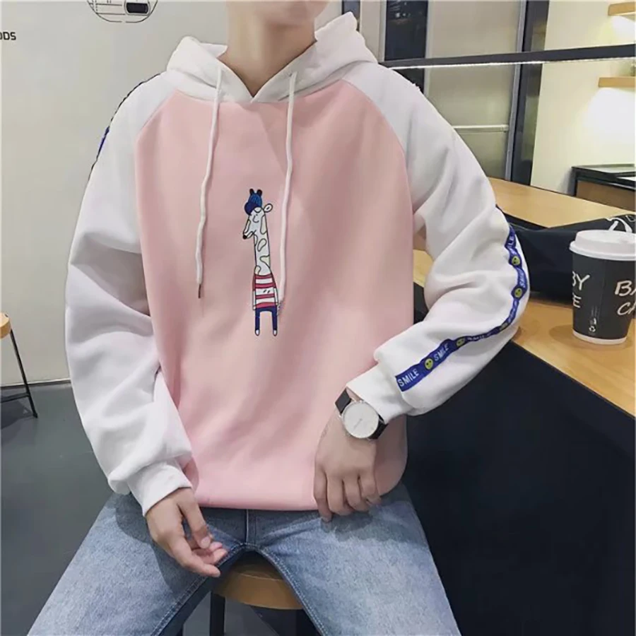Толстовка мужская Корейская розовая с капюшоном|moletom masculino|fashion hoodie menhoodies men |