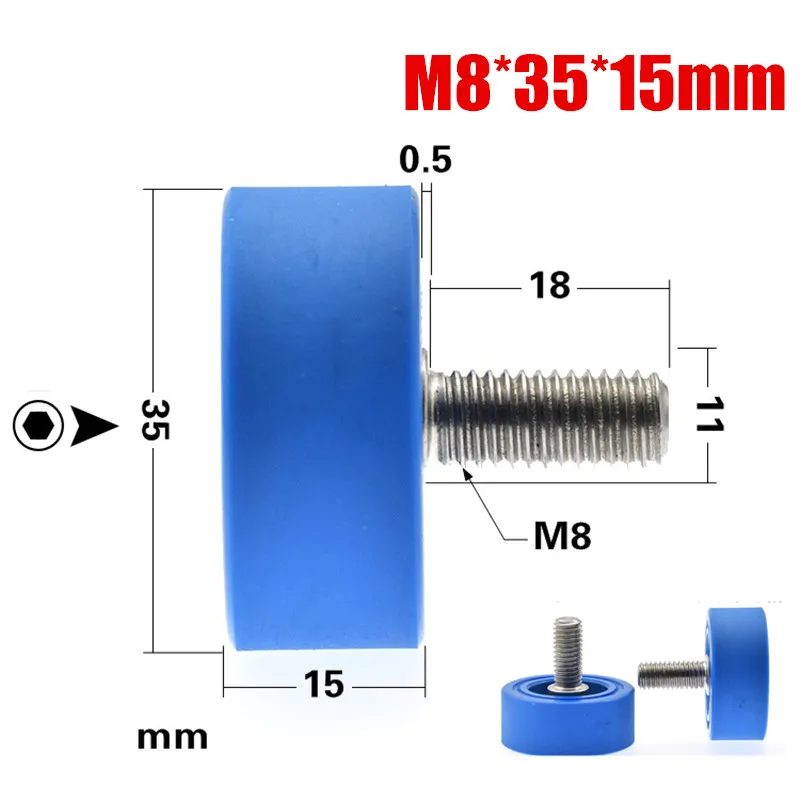 

10pce 8*35*15 мм M8 * 35*15 мм полиуретановое покрытие, эластичный шкив, 608RS подшипник колеса, бесшумный, плоский, роликовый станок