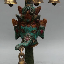 Bi001594 11 бирюзовый Red Coral Тибет Буддизм Бронзовый колокол Подсвечник Подсвечник