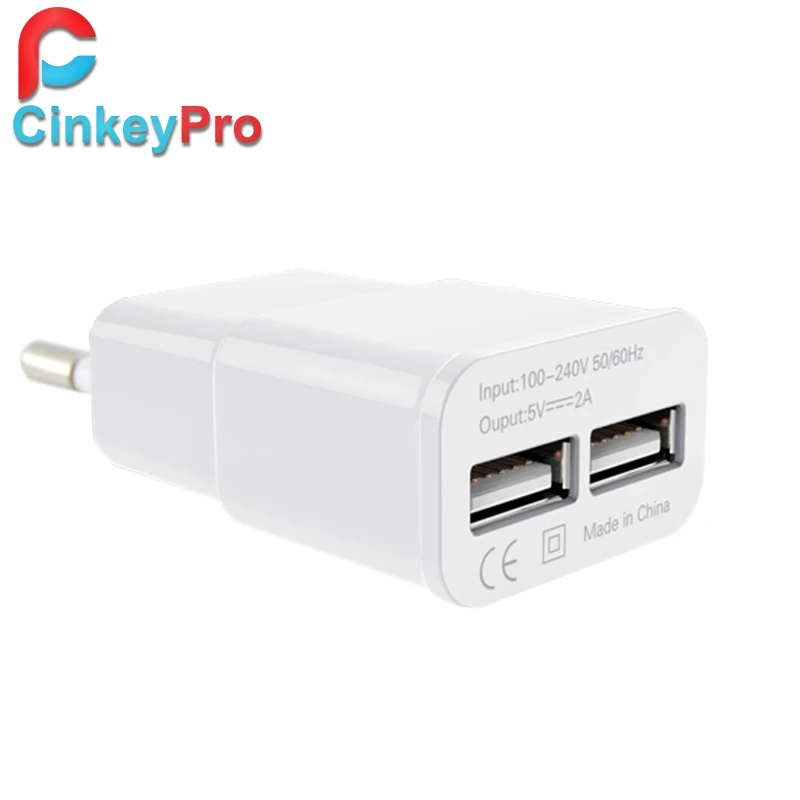 CinkeyPro EU Plug 2 Ports Multiple Wall USB Charger Smart Adapter Mobile Phone Charging Data Device For iPhone iPad Samsung