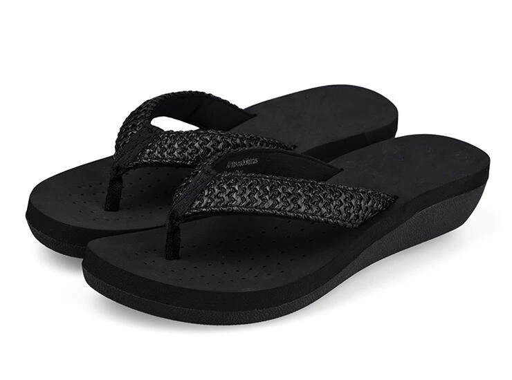 wedge flip flops black