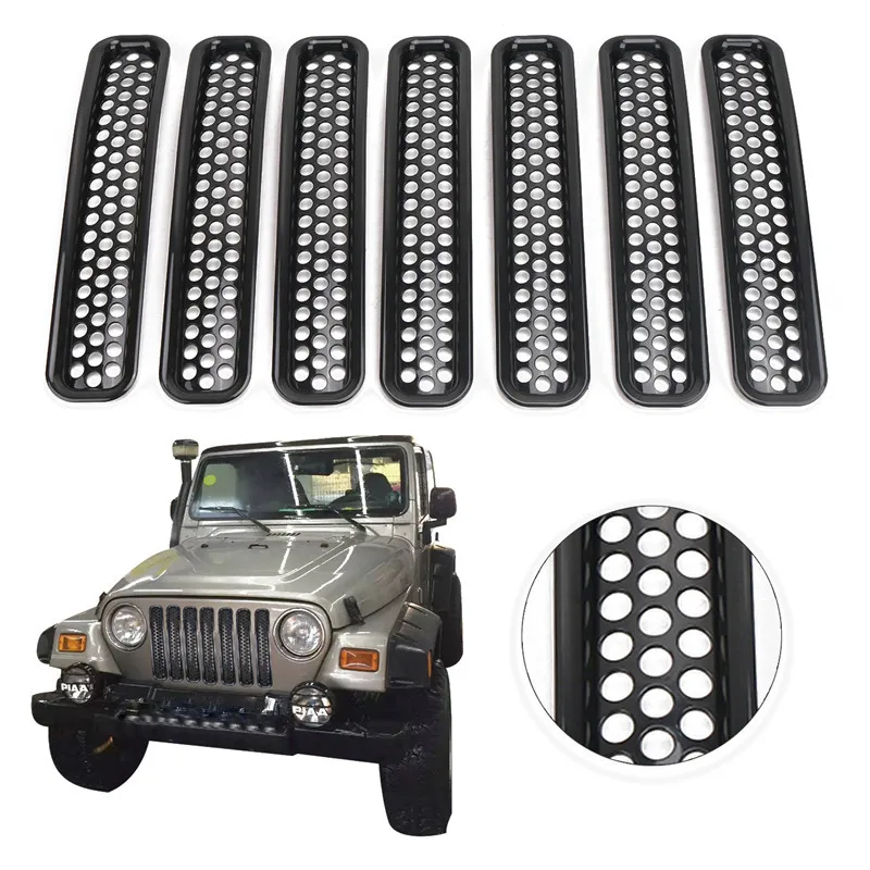 WISENGEAR  For Jeep Wrangler TJ Front Mesh Grill Bezel Cover 7PCS Bumper Grille Insert Honeycomb Trims Grill For Jeep Wrangler TJ 1997 - 2006  (3)