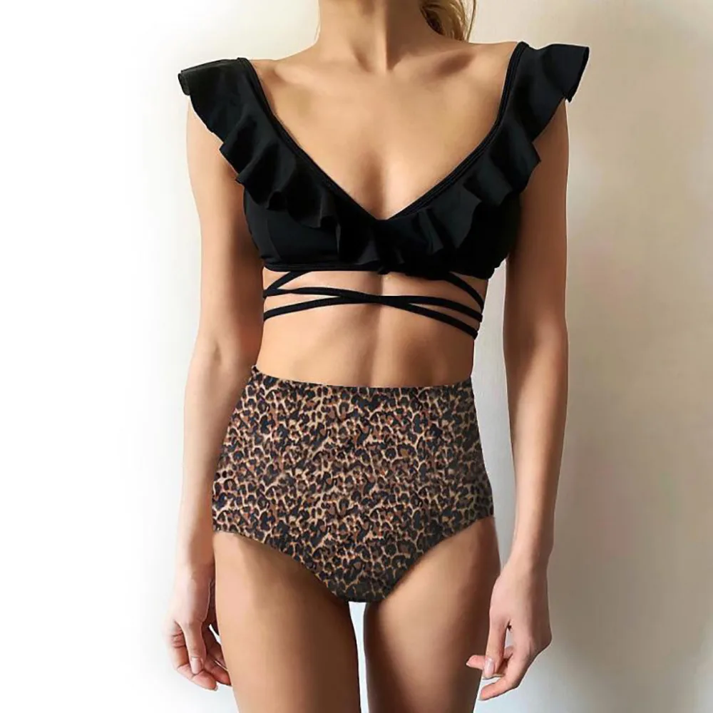 2019 women's leopard-print bikinis set straps ruffled split swimsuit push up sexy swimwear women bikinis mujer brasile a 40J13 (4)