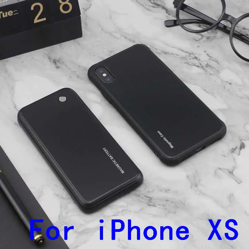 Тонкий чехол с зарядным устройством из закаленного стекла для iPhone XR X Xs Max, беспроводной магнитный внешний аккумулятор, Противоударная задняя крышка - Цвет: iXs-Black