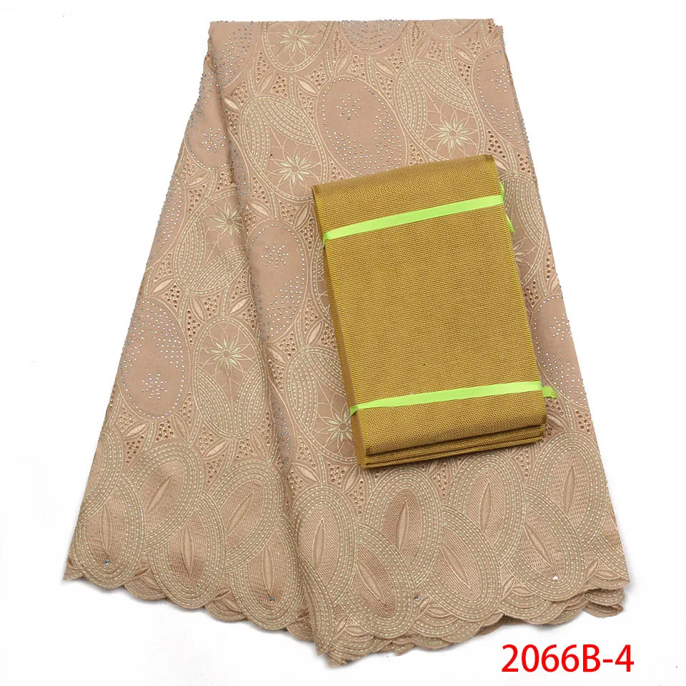 

2018 Hign Quality Swiss Voile Lace In Switzerland Cotton Fabric Nigerian Embroidered With Stones Add Aso Oke Head Tie AMY2066B-2