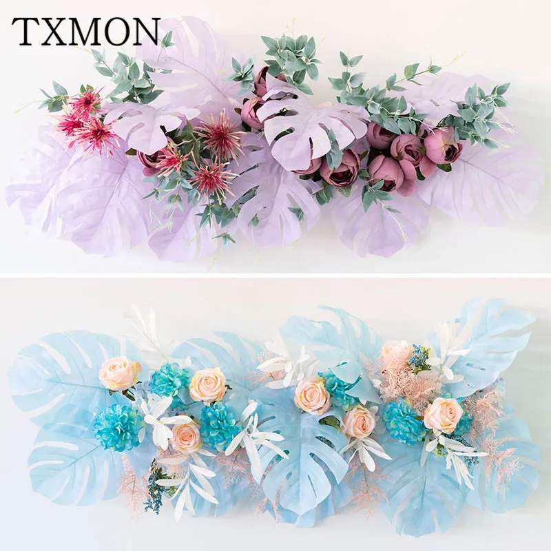 

Artificial flower row fake flower turtle back leaf row flower wedding decoration color leaf background design wedding props